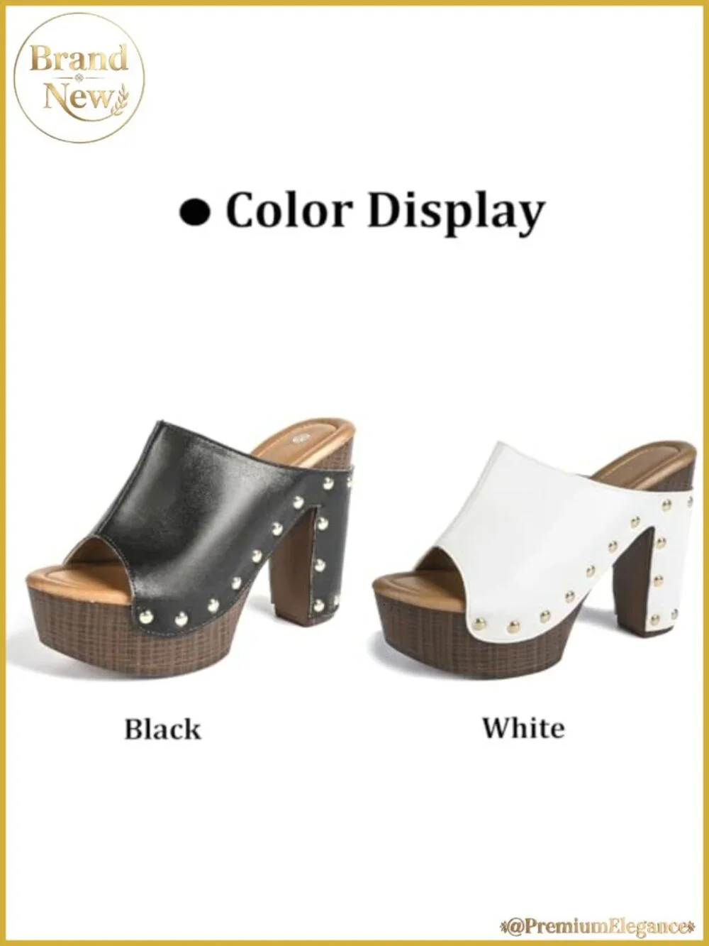 Women's Leather Platform Stacked Heel Sandals Peep-Toe Rivet Slip On Chunky